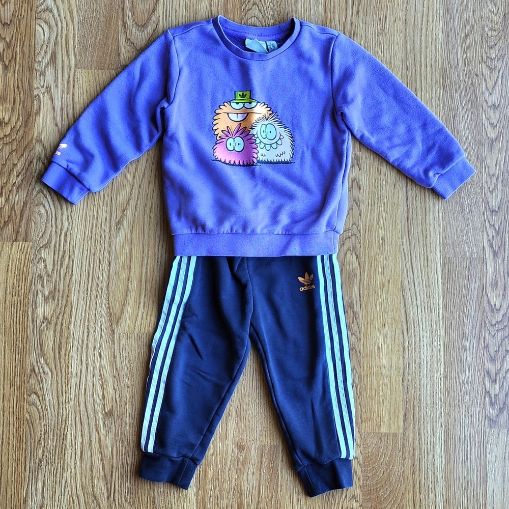 Adidas Purple Top and Dark Gray Sweatpant Set "Together We Can Change The World"